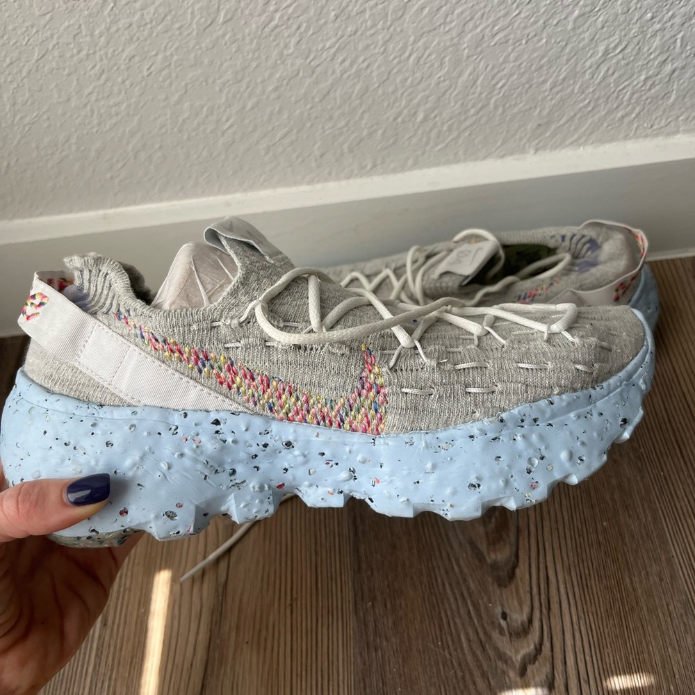 Gray and Blue Knit Sneakers